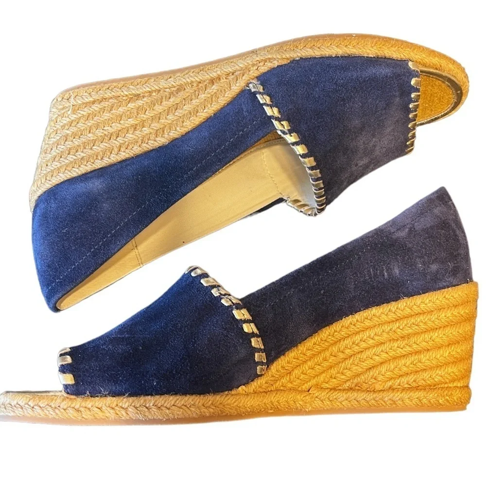 Jack Rogers‎ Blue Palmer Espadrille Wedge Peep toe Summer Resort Shoe Women's 9
